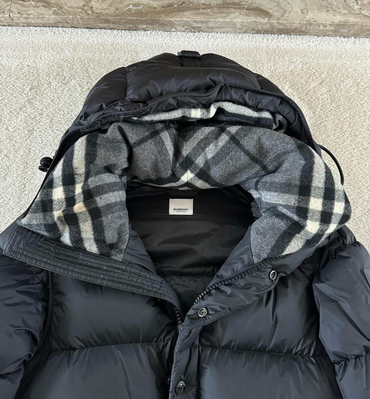 Check Down Jacket in Black