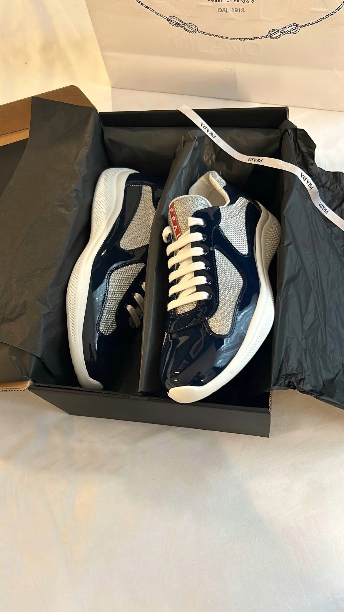 P Trainers in Patent Blue