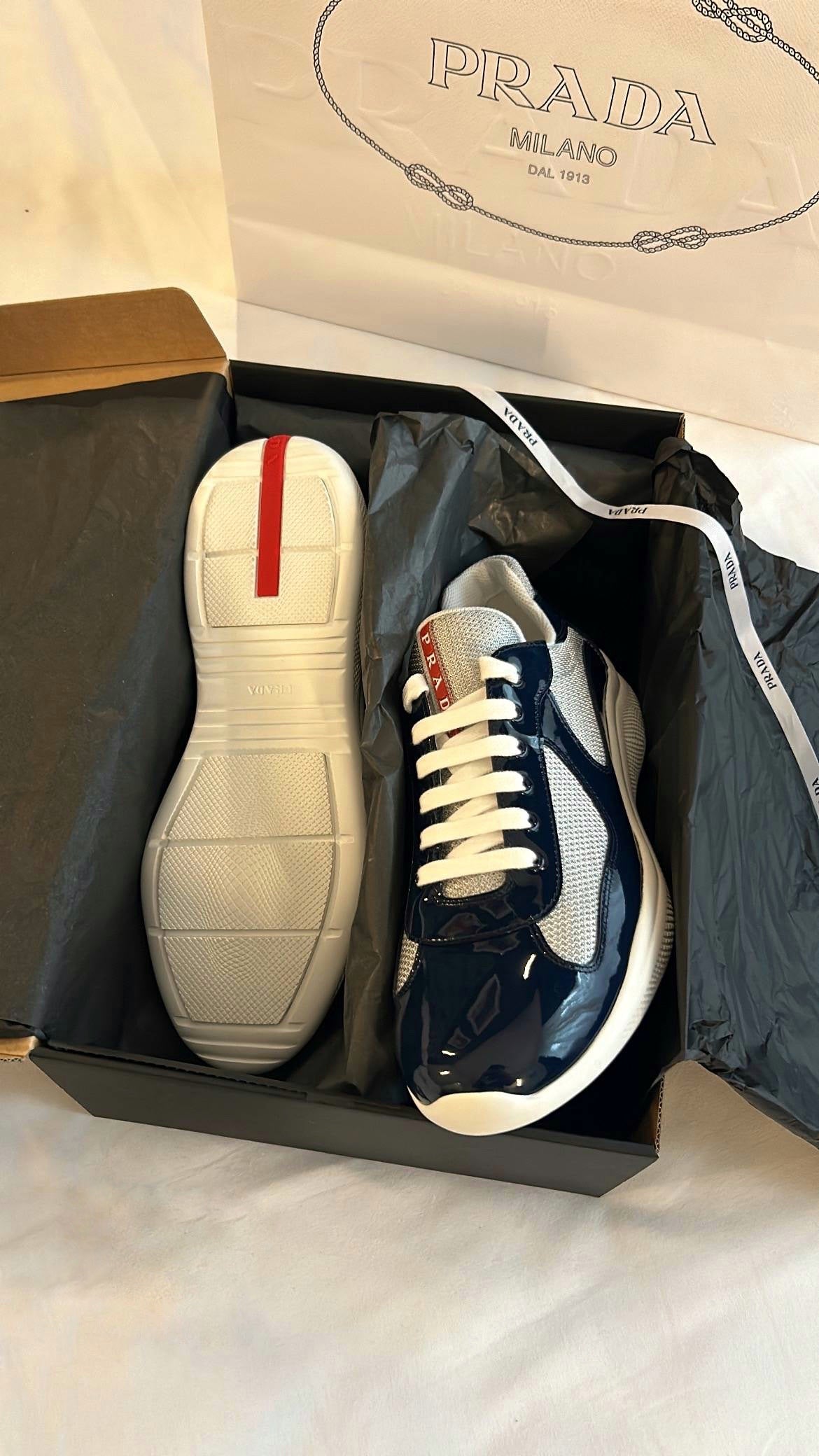 P Trainers in Patent Blue