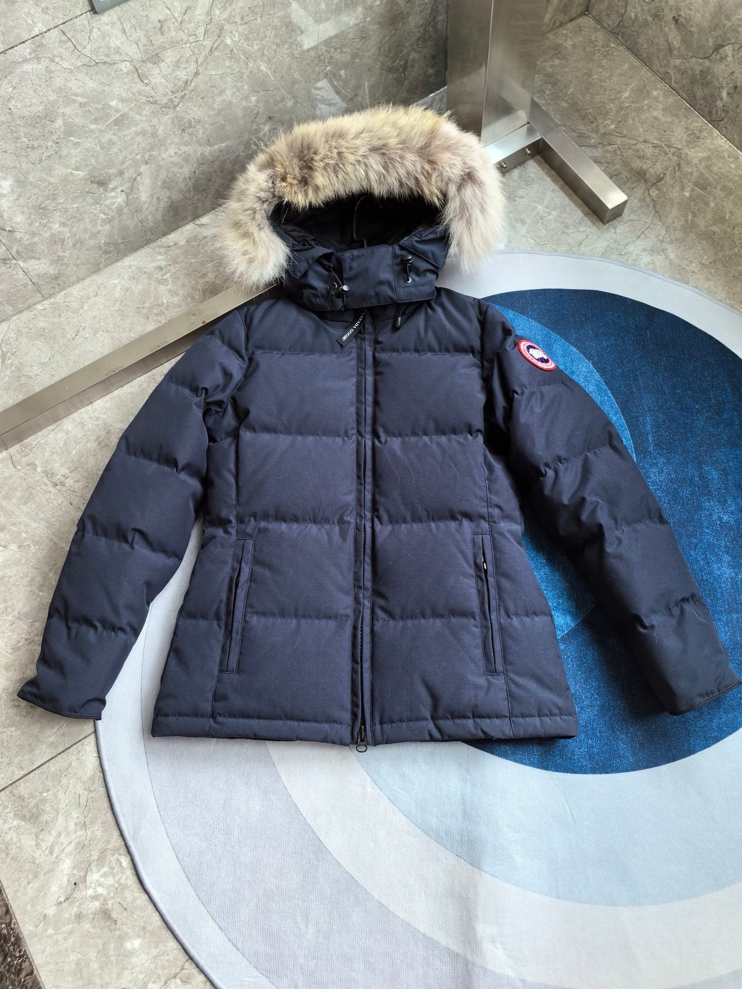 Women’s Down Jacket with Fur in Navy